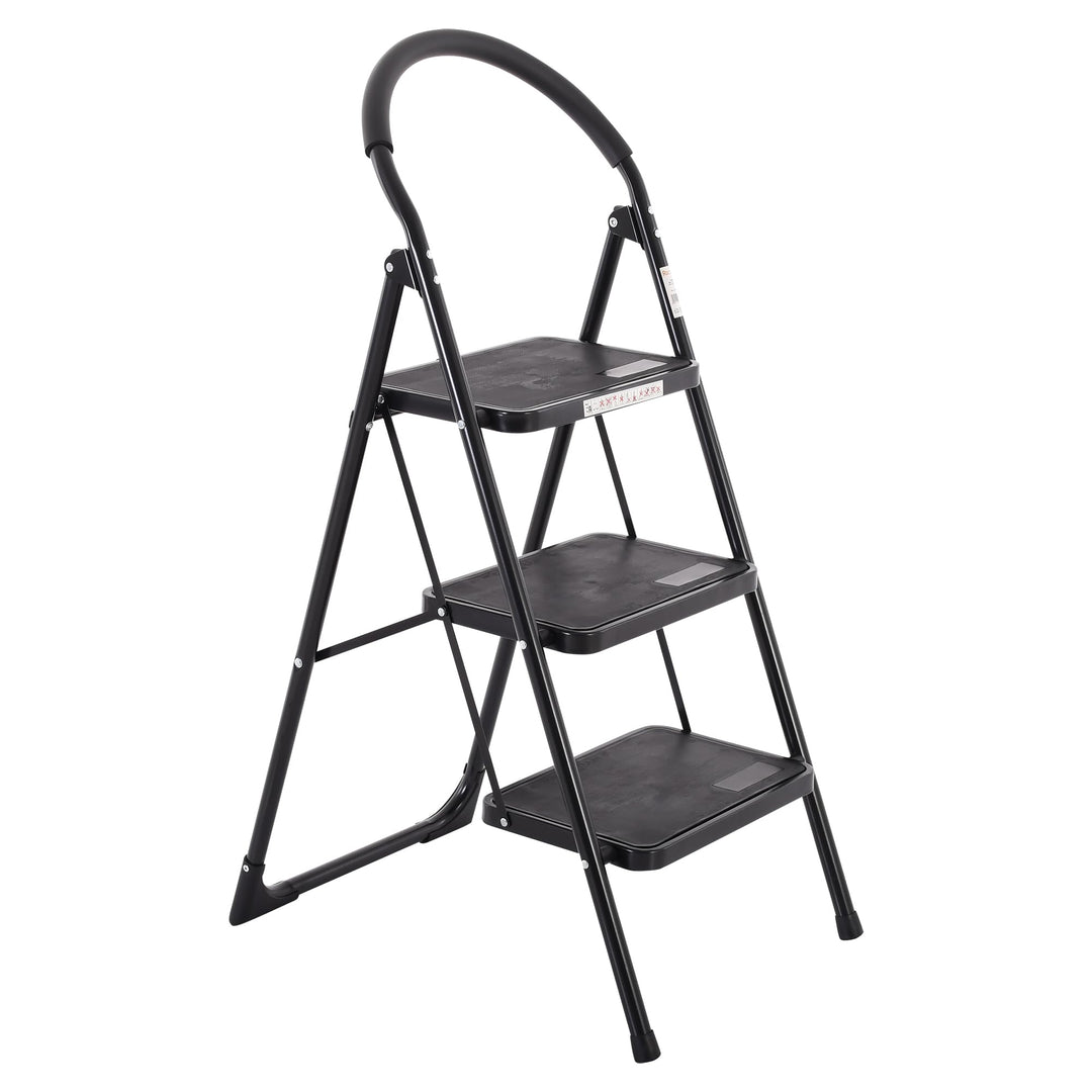 Raburg Tritt-Leiter Tom, 3 Stufen in SCHWARZ, klappbar, 73 cm hoch, Komfort-Sicherheitshandlauf, bis