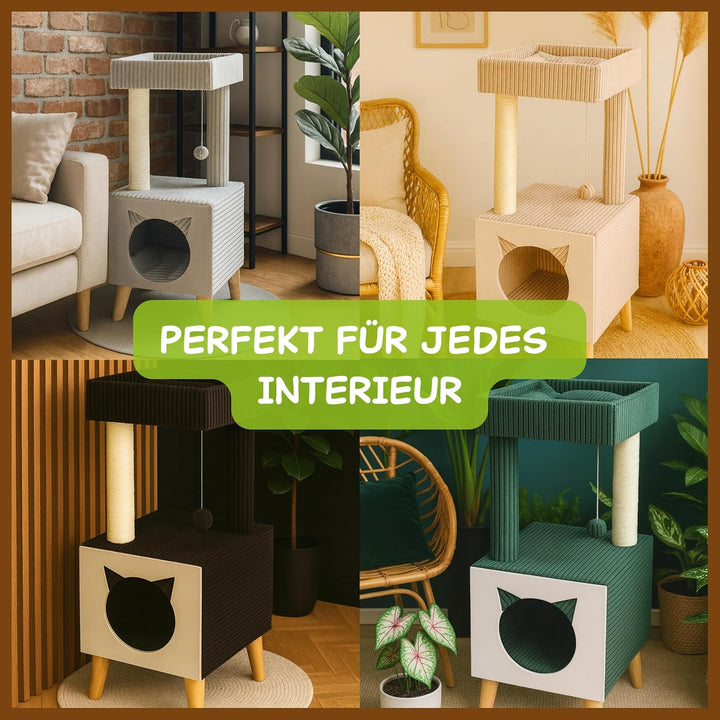 Outentin Premium Kratzbaum für Katzen – Stabiler Katzenturm mit Katzenhöhle, Waschbaren Bezügen &amp; Li