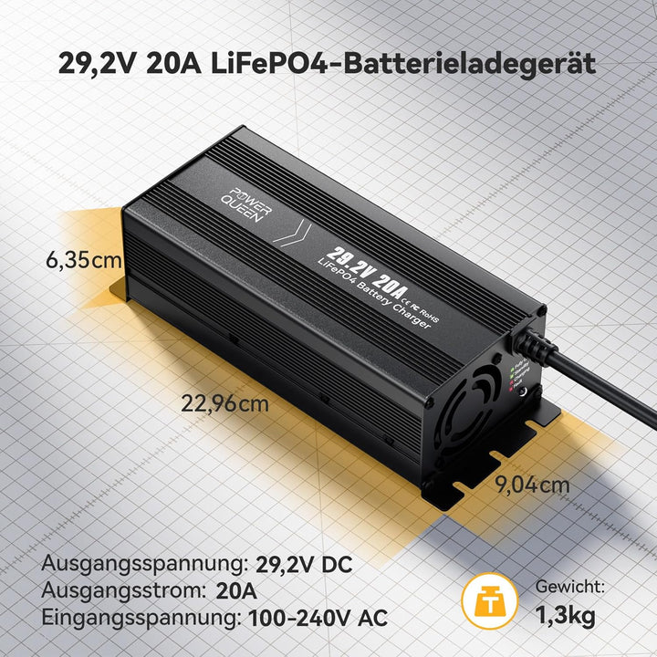 Power Queen 29.2V 20A Lithium LiFePO4 Batterieladegerät Maintainer Vollautomatisches, Wiederaufladba