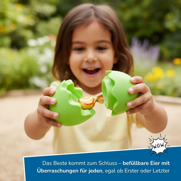 alldoro 60077 XXL Eierlauf mit 4 Löffeln & 4 befüllbaren Eiern, Bewegungsspiel für drinnen & drausse