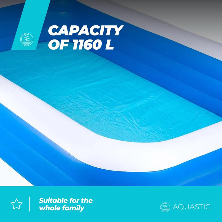 AQUASTIC Aufblasbarer Kinderpool 305 x 183 x 56 cm blau | Vinylmaterial, 1160 l Volumen und Reparatu