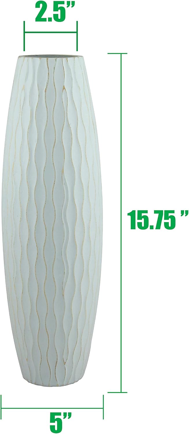 Stonebriar SB-5076C Beach Nostalgie Grosse Vase aus verwittertem blassem Ozean, Holz, Hellblau, 40 c