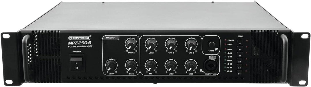 OMNITRONIC MPZ-250.6 Mischverstärker | 6-Zonen-ELA-Mono-Mischverstärker, 250 W, Zonen schaltbar