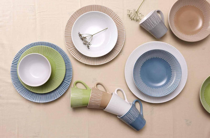 Ritzenhoff & Breker Banda Suppenteller 6er Set, 20 cm, Tiefe Essteller mit Streifen-Relief, Minimali