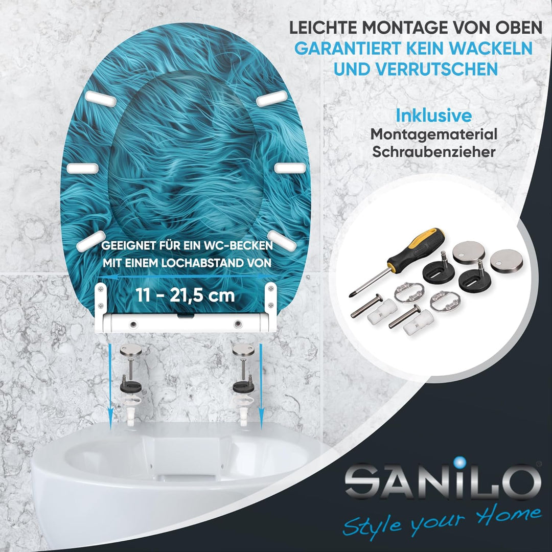 Sanilo WC Sitz mit Absenkautomatik & Schnellverschluss, Toilettendeckel per Knopfdruck abnehmbar, ei