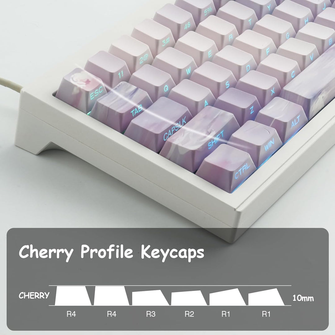Sunzit PBT Keycaps 130 Tasten Custom Keycaps Cherry Profile Dye-Sub Tastenkappen Set Monet Seerosen