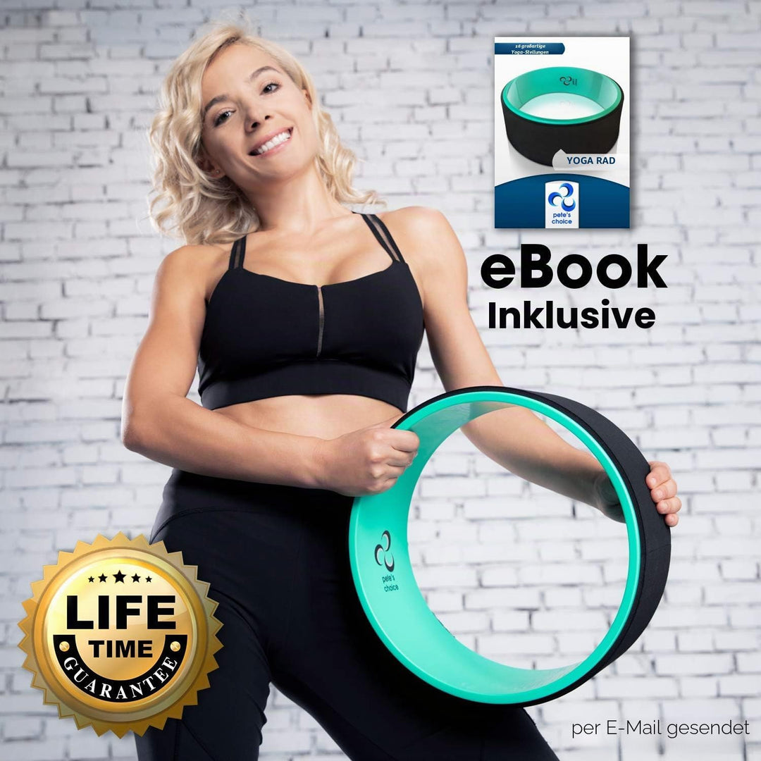 Pete's Choice Yoga Rad Mit eBook & Yogagurt - Bequemes & Langlebiges Zubehör I Wheel für Mehr Flexib