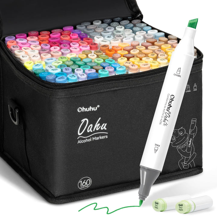 Marker Stifte Set, Ohuhu 160 Farben Stifte Set Permanent Marker Pen Meissel & Feine Verdoppelt Spitz