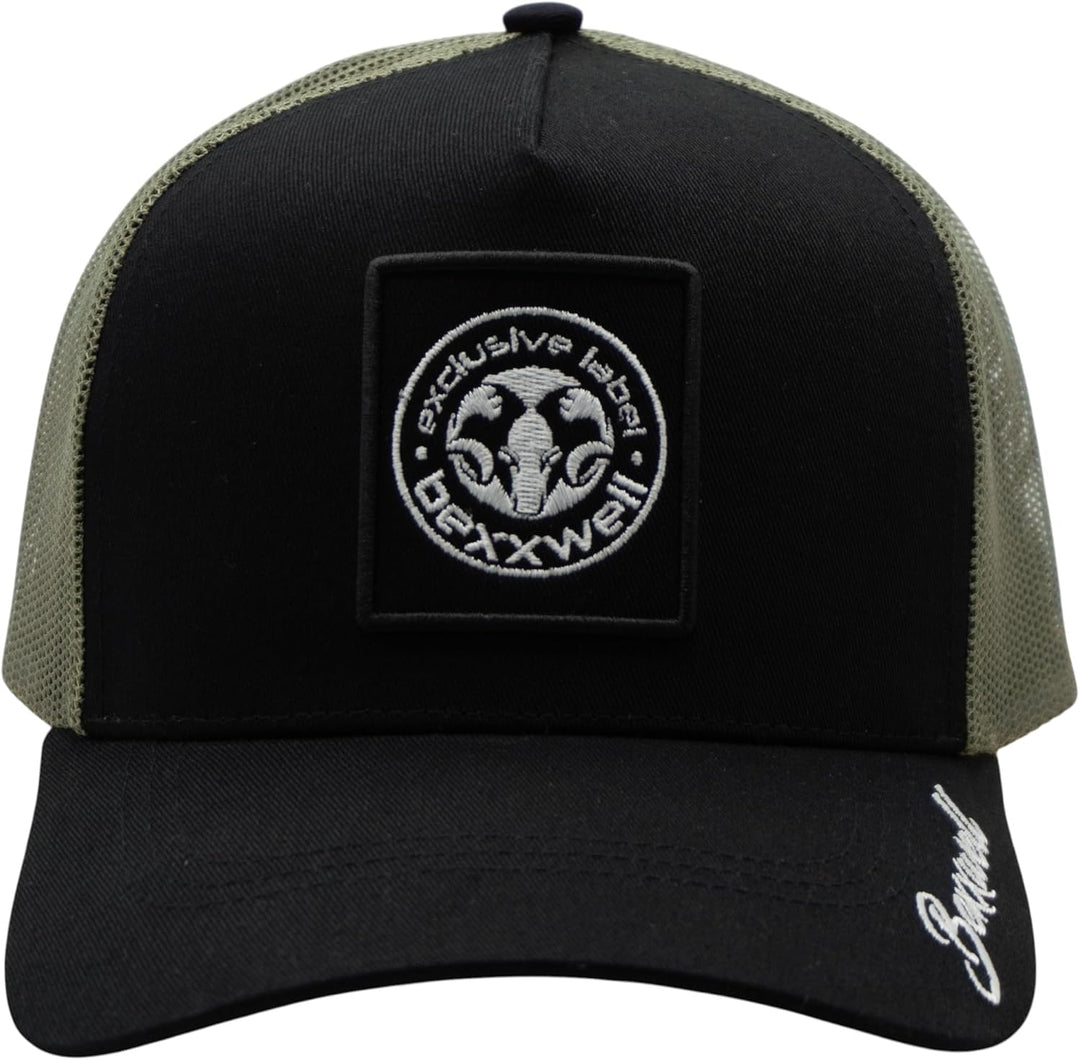 Bexxwell Trucker Cap schwarz mit Logo-Patch (optimale Passform, Kappe, Black, Truckercap, Logo, Cap,
