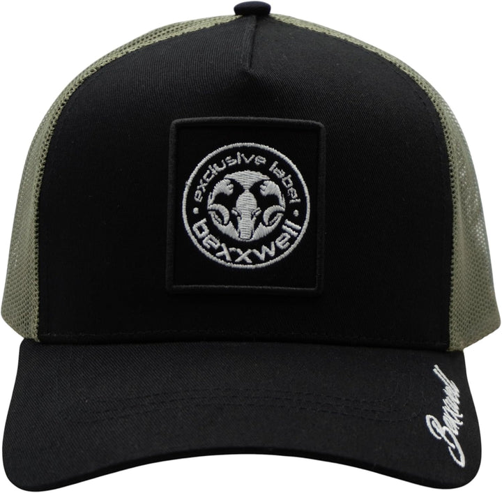 Bexxwell Trucker Cap schwarz mit Logo-Patch (optimale Passform, Kappe, Black, Truckercap, Logo, Cap,