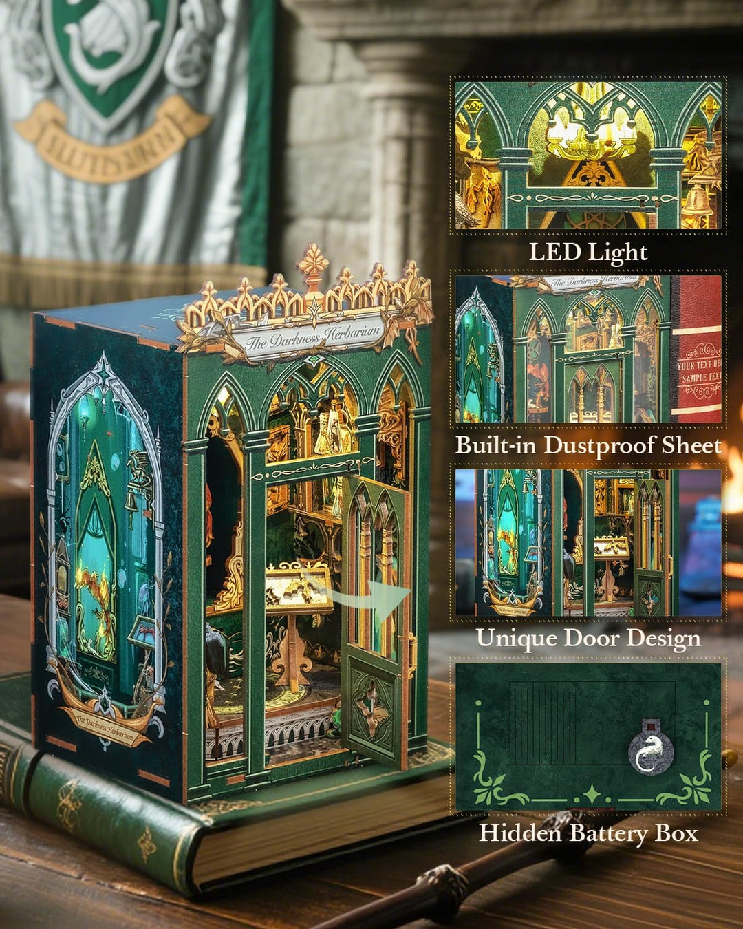 CUTEBEE Book Nook Kit - DIY Miniatur Haus Puppenhaus Booknook 3D Holzpuzzle Bibliothek mit Staubschu
