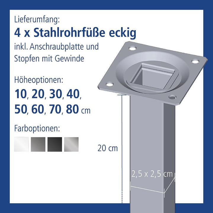 DIY Element System Möbelfuss eckig – Vierkant-Metallfuss, ideal als Tischbein für die Gestaltung ind