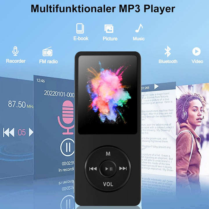 MP3 Player Bluetooth Sport, 32GB Tragbarer HiFi-Sound MP3/MP4 Musik-Player zum Laufen mit FM Radio,