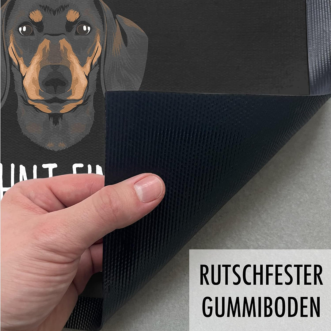 Trendation - Dackel Fussmatte Hier Wohnt EIN Dackel Mit Seinen Untertanen Fussmatte Dackel-Besitzer