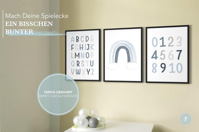 Papierschmiede® Kinderbilder 3er Set Lernposter, A4 gerahmt in Holzrahmen (schwarz), Geschenk für Ju