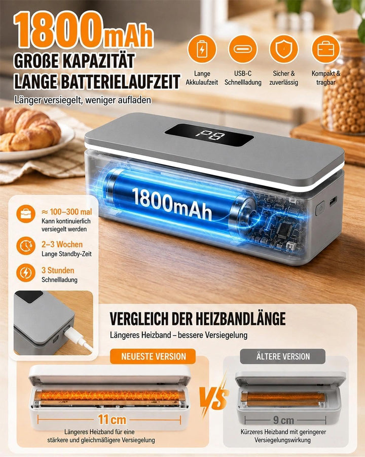 Pro Mini-Folienschweissgerät 8-Stufen,Upgraded Tragbarer Bag Sealer mit LED-Countdown, Integriertem
