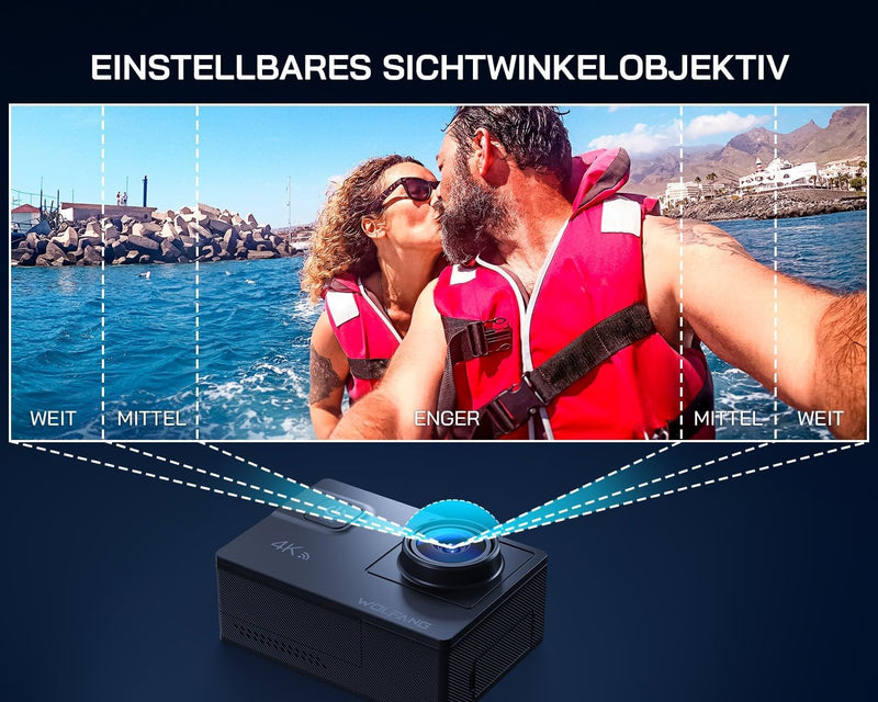 WOLFANG GA300 Action Cam 4K 60FPS Unterwasserkamera WiFi 40M wasserdichte 2.0 EIS Bildstabilisator T