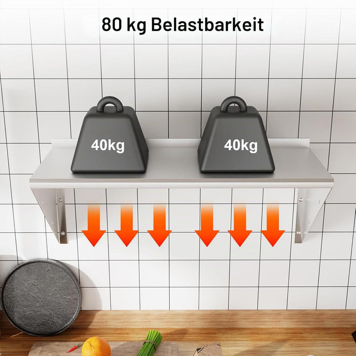 Edelstahl Regal Gastro 60 * 30cm,Bogendesign Wandregal Edelstahl,Wandregal Küchenregal Tragfähigkeit