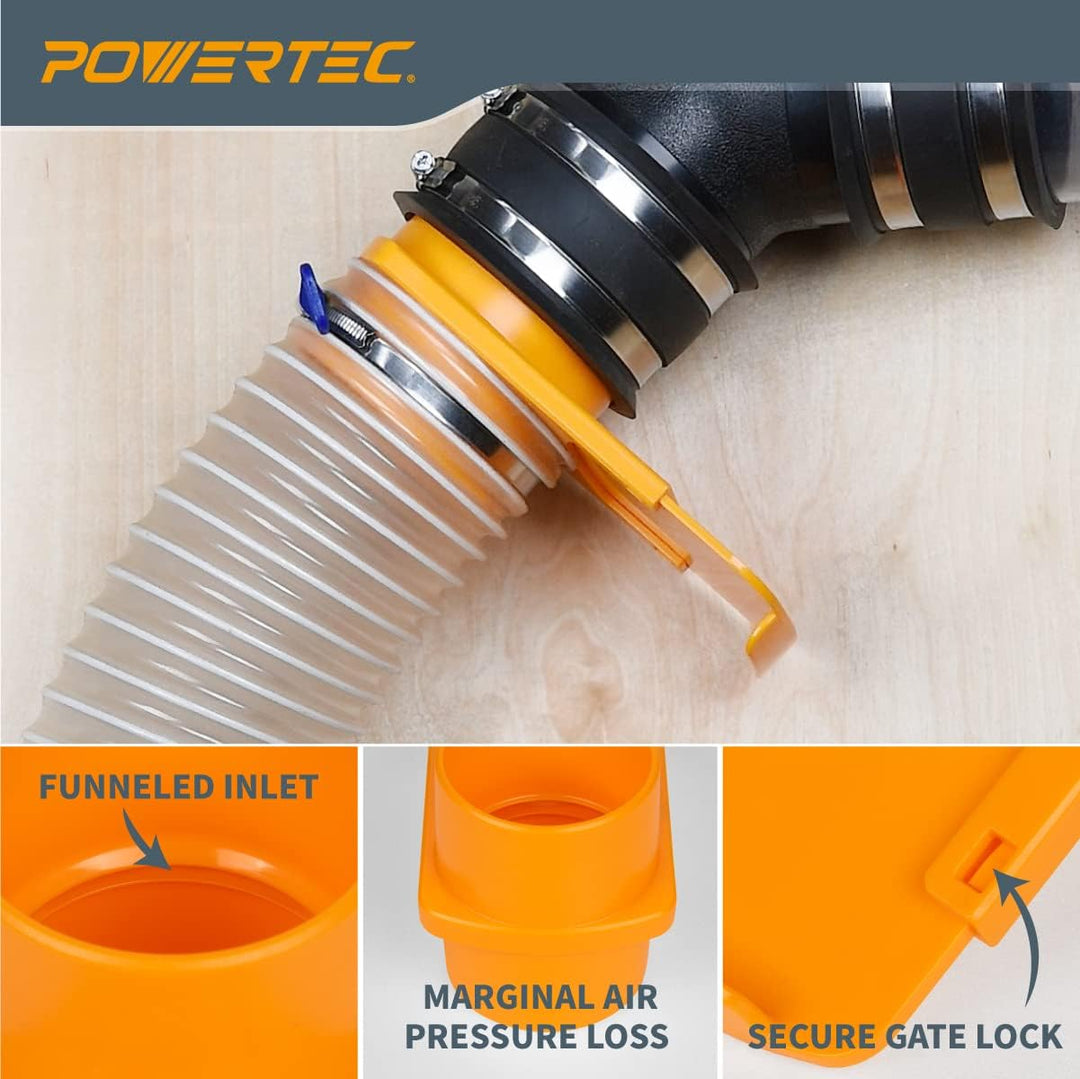 POWERTEC 70295-P2 10,2 cm integriertes Blast Gate Clog Resistant, Anti Gap Tapered ABS Kunststoff Fi