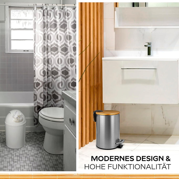 HIBATH® Kosmetikeimer mit Bambusdeckel - Badezimmer Mülleimer mit softclose Absenkautomatik - hochwe