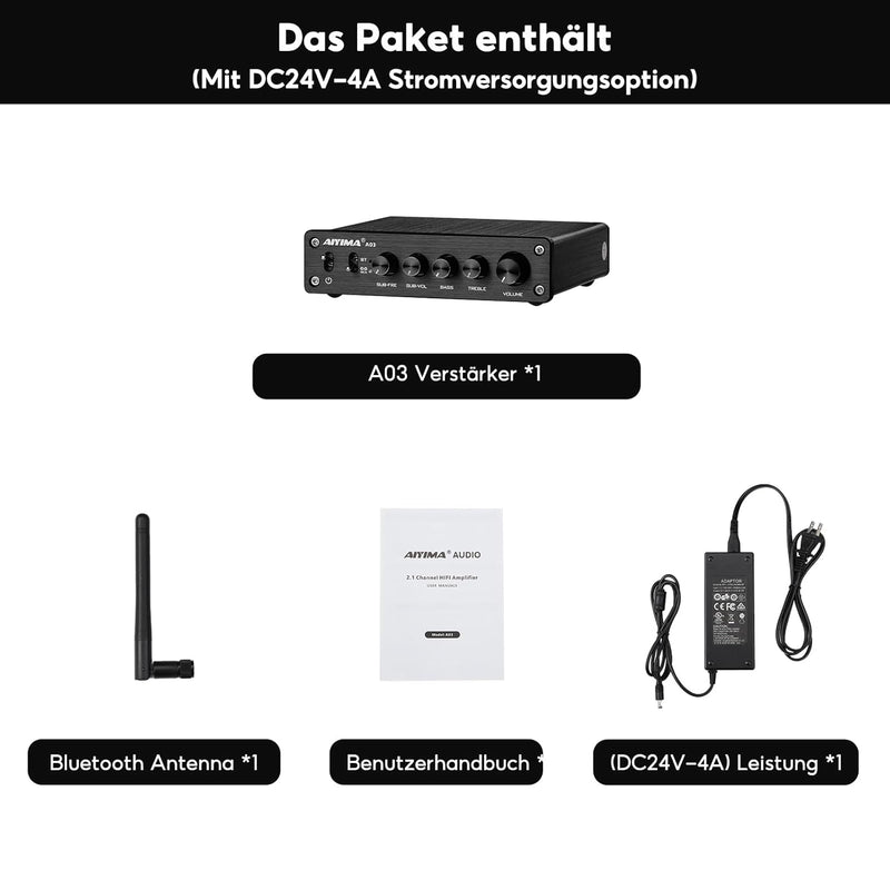 AIYIMA A03 TPA3116 Subwoofer Bluetooth 5.0 Stereoverstärker 2.1 Kanal HiFi-Leistungsverstärker 50W x
