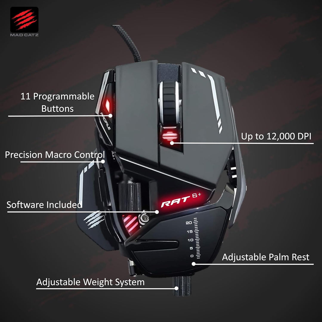 MadCatz R.A.T. 8+ Optical Gaming Mouse, Black R.A.T. 8+ Black, R.A.T. 8+ Black