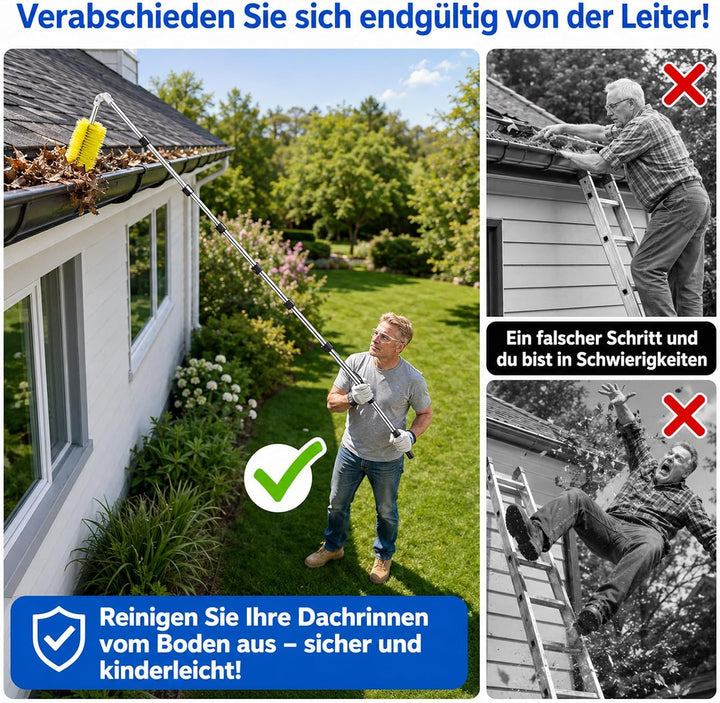4M Dachrinnenreiniger - Teleskop Dachrinnenreiniger | mit 180° Schwenkbarem Kopf &amp; Austauschbarer Bü