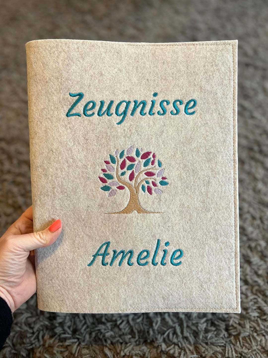 Generisch Personalisierte Zeugnismappe A4 aus Filz | Baum des Lebens hochwertig Bestickt | Schulkind