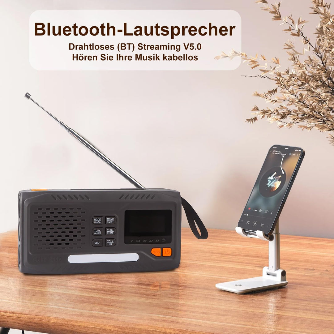 Notfallradio, Kurbelradio, FM/DAB+/DAB tragbares Solarradio mit 4000mAh Powerbank, Telefon-Ladegerät