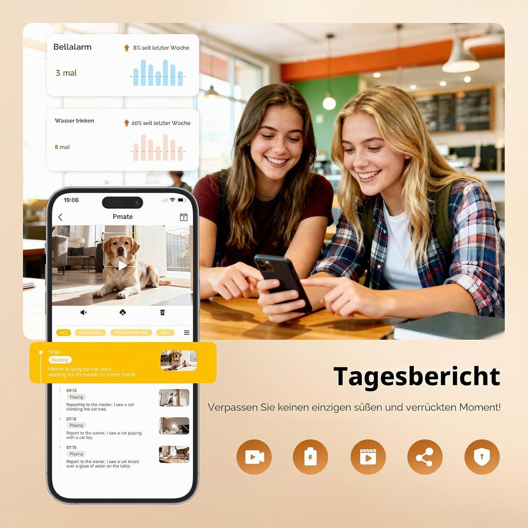 Pmate Haustier Begleiter Roboter mit 2-Wege-Audio &amp; Nachtsicht Haustier Kamera mit KI-Pet-Tracking H
