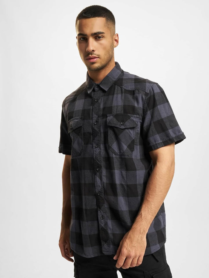 Brandit Check Shirt Herren Kurzarm Single Hemd S Grau-schwarz, Single Hemd S Grau-schwarz
