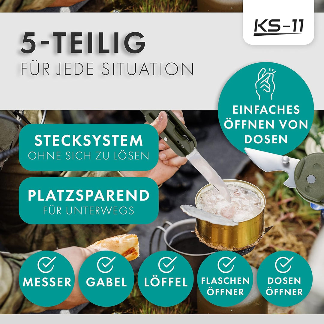KS-11 2 Stück Outdoor Bundeswehr Besteck Edelstahl Campingbesteck Essbesteck Set 6 teilig Camping Be