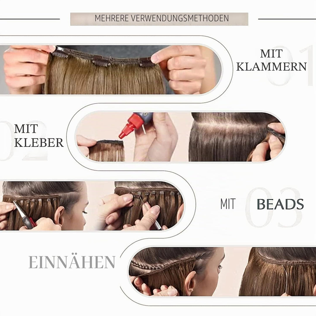 RUNATURE Tressen Echthaar 50cm Braun Echte Haare 100g Echthaar Tressen Zum Einnähen Dunkelbraun Haar