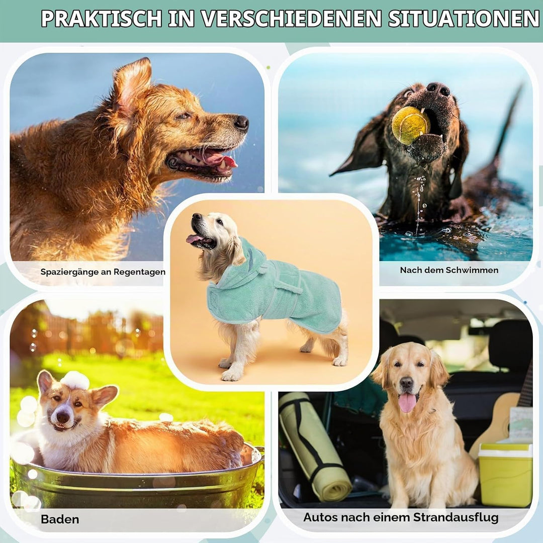 Hundetrockenmantel L Grün | Mikrofaser Schnelltrocknungsmantel für Hunde | Verstellbare Bauchgurte |
