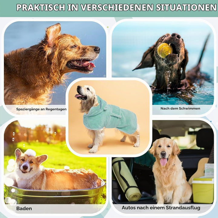 Hundetrockenmantel L Grün | Mikrofaser Schnelltrocknungsmantel für Hunde | Verstellbare Bauchgurte |