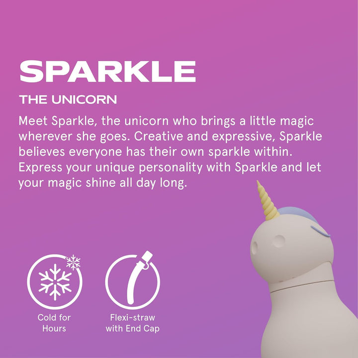 ASOBU Bestie Kindertrinkflasche mit Strohhalm – Isolierte Edelstahlflasche 420ml mit Einhornkopf – A