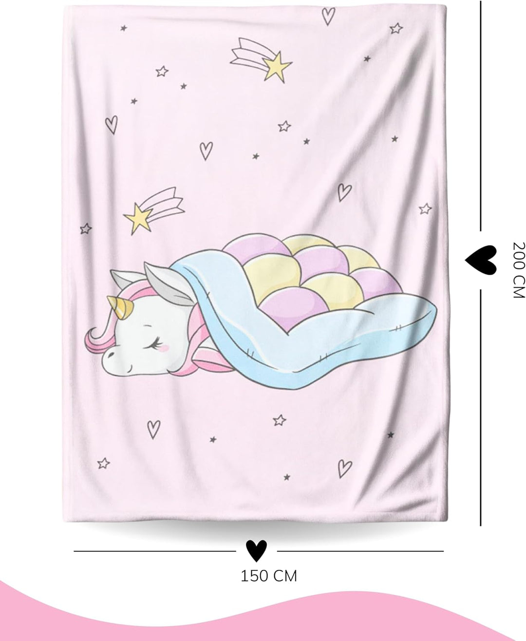 MTOnlinehandel Einhorn Decke 150x200 cm ☆ Fleece-Decke flauschig in rosa, Unicorn Kuscheldecke für K
