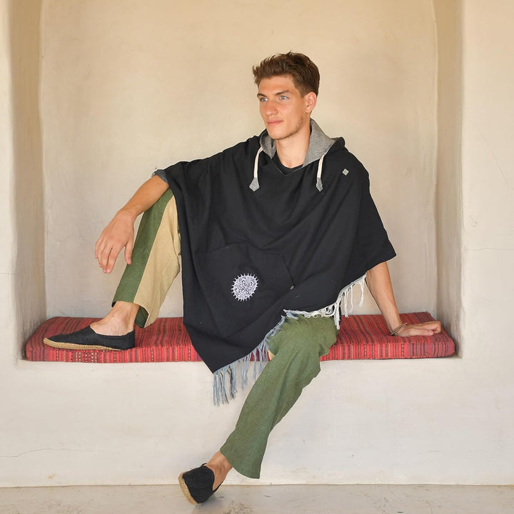 virblatt - Poncho Herren & Poncho Damen | Baumwolle | Herren Poncho mit Kapuze | Wendefunktion | Pon