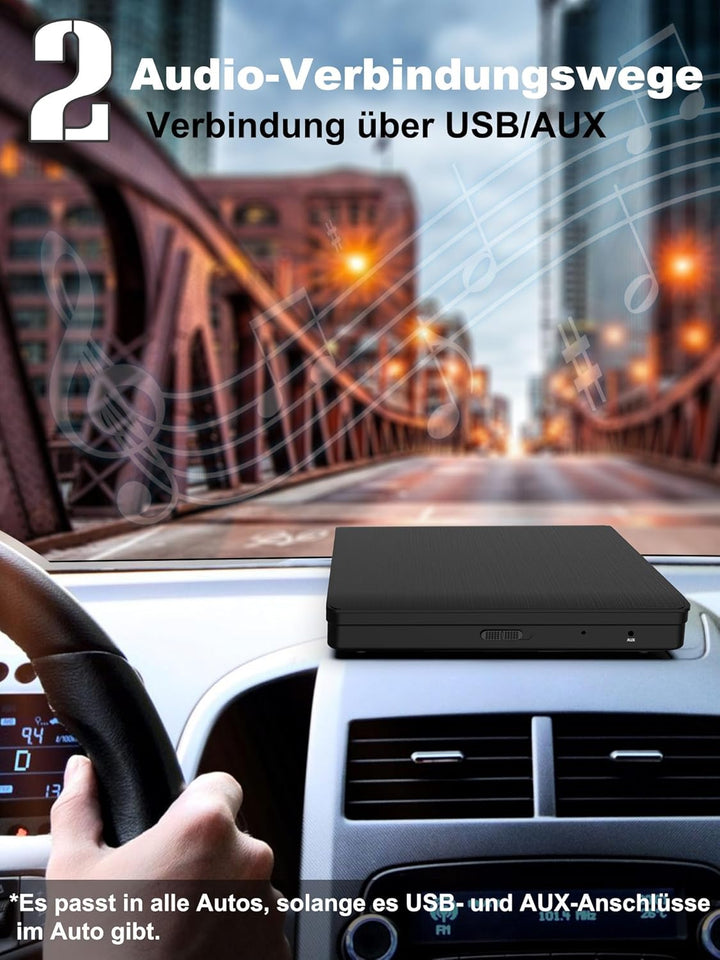 CD Player für Auto mit USB Anschluss - Lehwey CD Laufwerk für Auto mit 1M Verlängerungskabel, Extern
