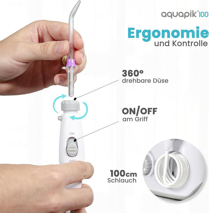 Aquapik® 100 professionelle Munddusche | Plaqueentferner + von Zahnärzten empfohlen | 8 Düsen, 10 Dr