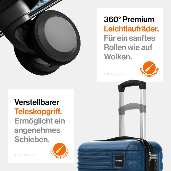 Travely Premium Handgepäck Koffer 55x35x25cm - passend für Air France, KLM und co. I 36L Handgepäck