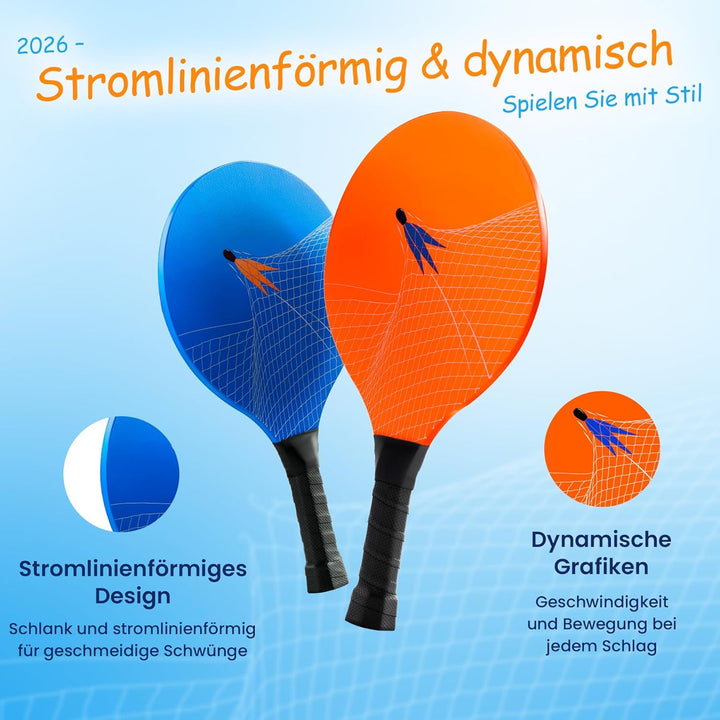 U&C Planet Beachball Set Paddle Ball Spiel Strandschlägerset aus Holz Schläger Spiel für Kinder&Fami
