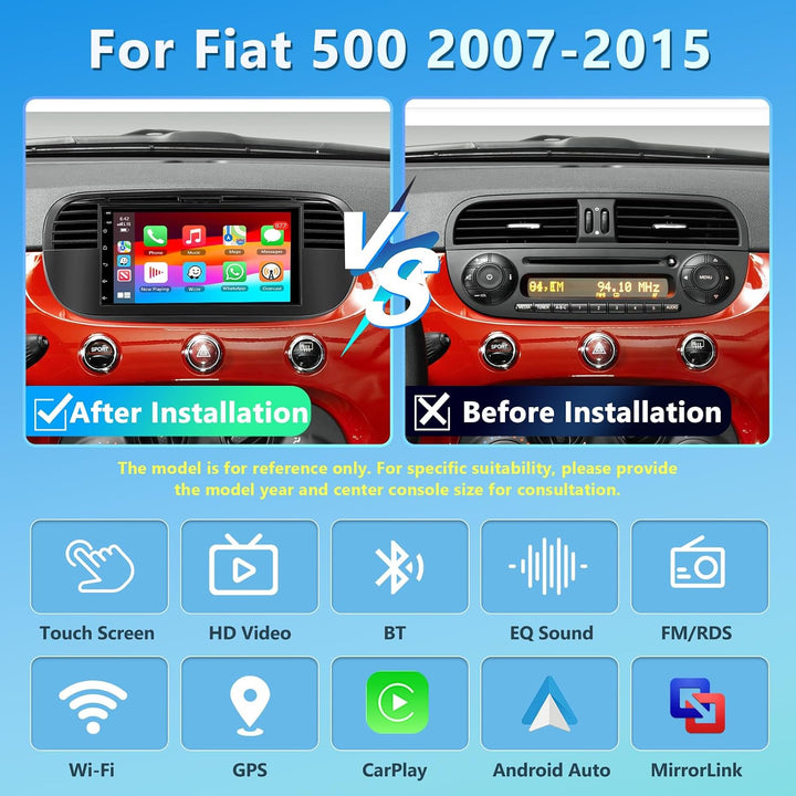 4GB+64GB Autoradio für FIAT 500 2007-2015 Radio mit Carplay/Android Auto, 7 Zoll Bildschirm Car Ster