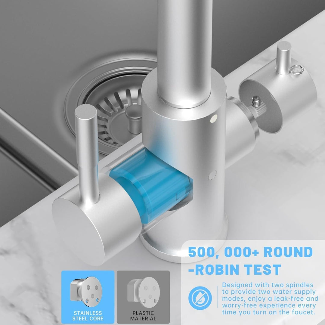 DAYONE 3 Wege Wasserhahn Küche, 3 in 1 Mischbatterie für Wasserfilter, 360° Drehbar Küchenarmatur, T