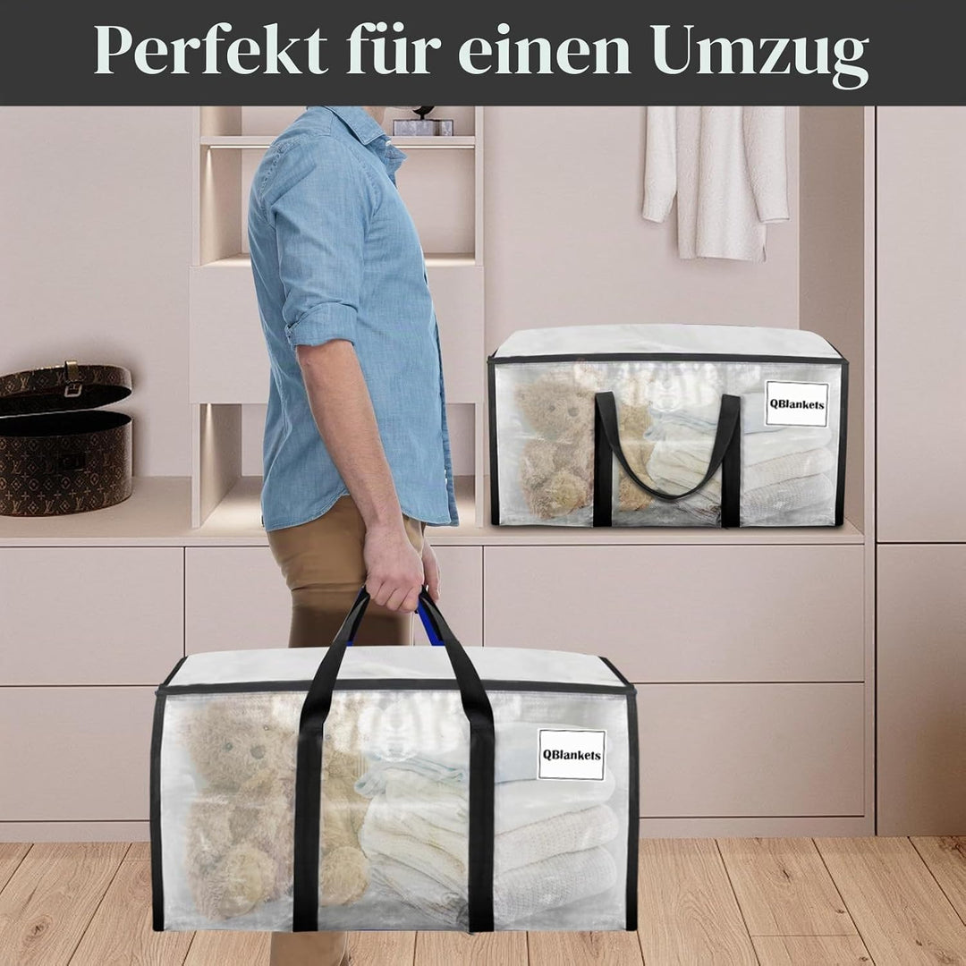 Withosent 100L Aufbewahrungstasche Gross Gewebt, 10er Wasserdicht Umzugstaschen mit Reissverschluss