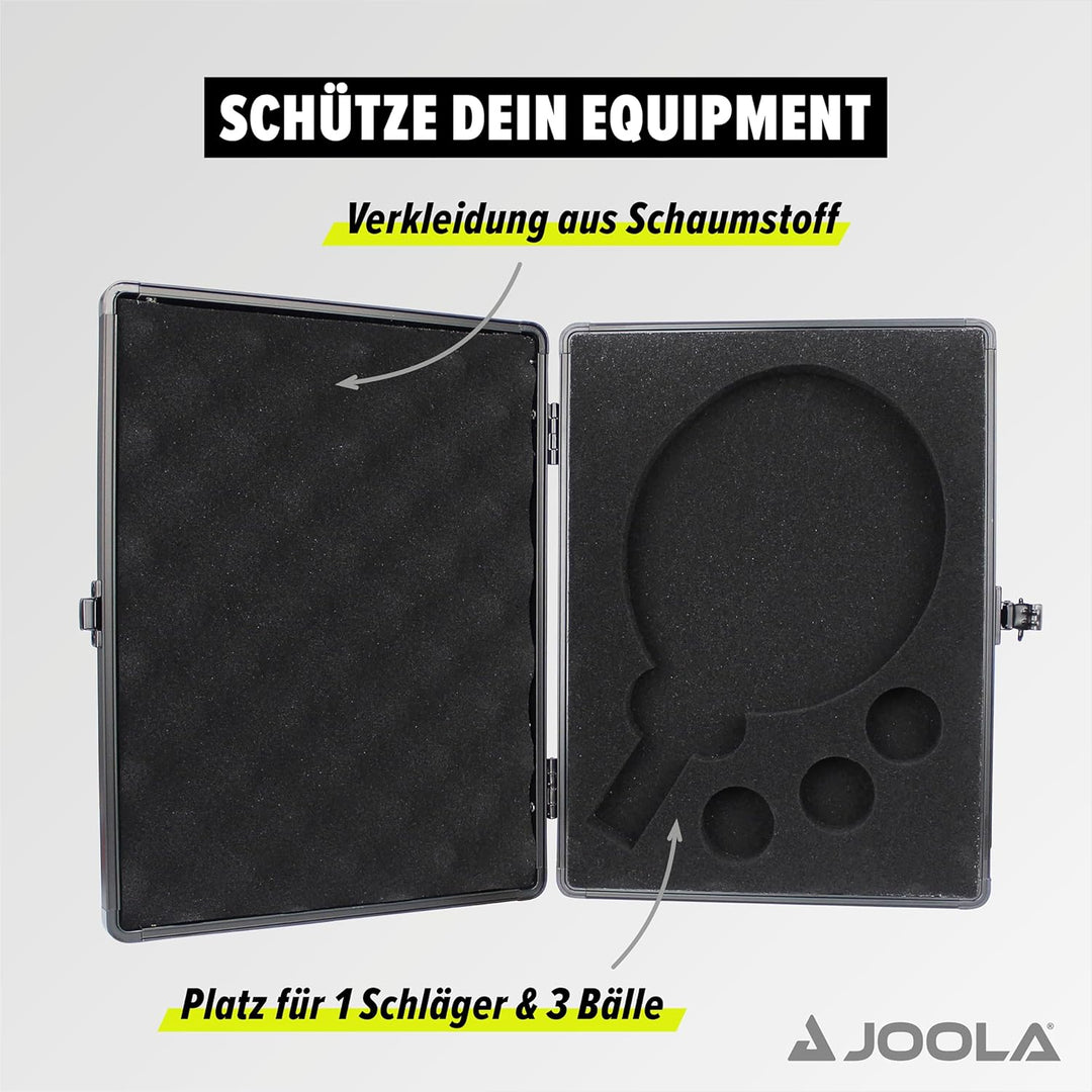 JOOLA Tischtennishülle Schlägerkoffer BAT CASE Alukoffer passend für 1 Tischtennisschläger und 3 Tis