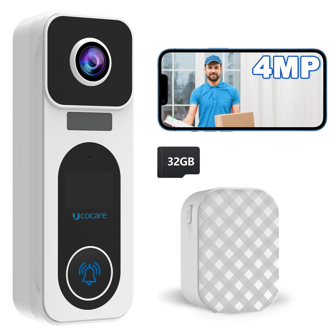 UCOCARE 4MP Türklingel mit Kamera mit 32GB Speicherkarte-Kein Abonnement Erforderlich, Klingel mit K