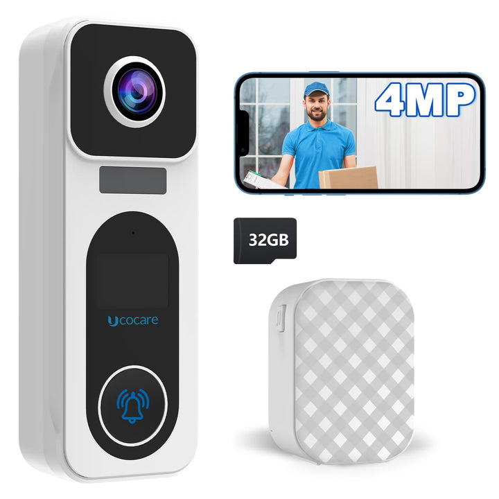 UCOCARE 4MP Türklingel mit Kamera mit 32GB Speicherkarte-Kein Abonnement Erforderlich, Klingel mit K