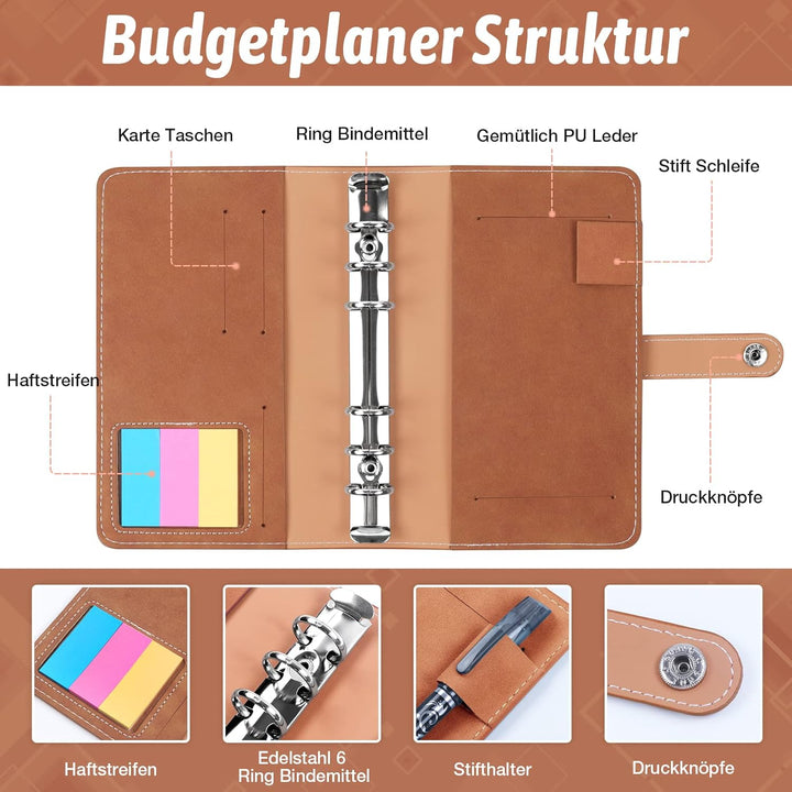 Budget Planner / Binder A6 - ANYUKE Sparchallenge Geldbuch mit Hüllen, Finanzplaner Ringbuch Ordner