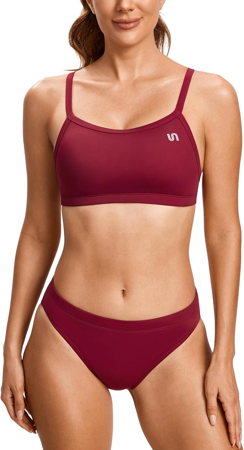 SYROKAN Damen Sport Badeanzug Bikini Set Bikinioberteil mit Licht Gepolstert, XS Cerise